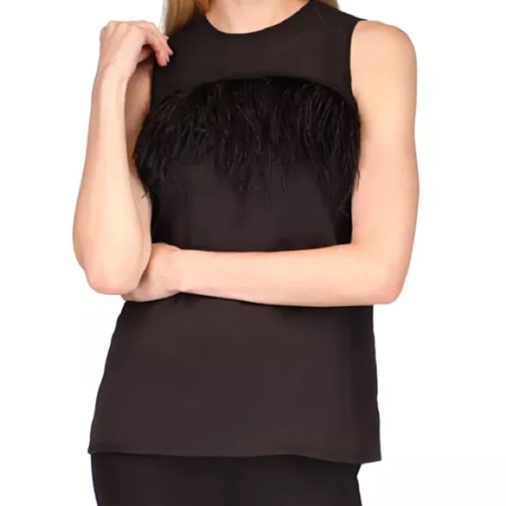 Michael Kors Black Ostrich Feather Sleeveless Blouse NWOT